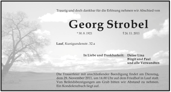 Traueranzeige von Georg Strobel von Pegnitz-Zeitung